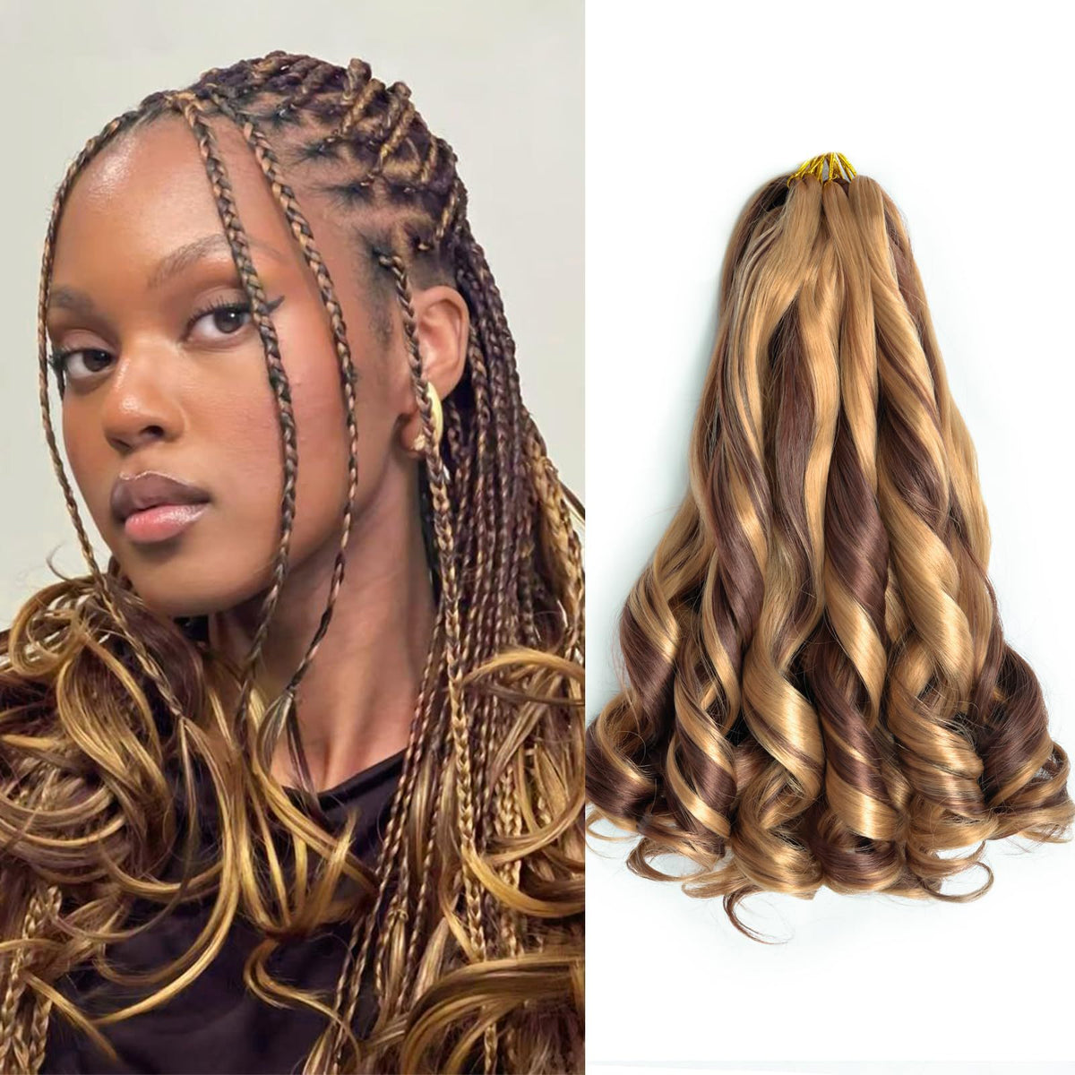 Synthetic fiber wig with long wavy hair
